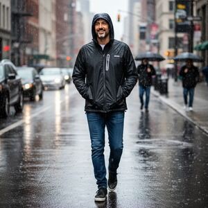 Swisswell Mens Rain Jacket 2XL Black Hooded Waterproof Windbreaker Shell Reflect